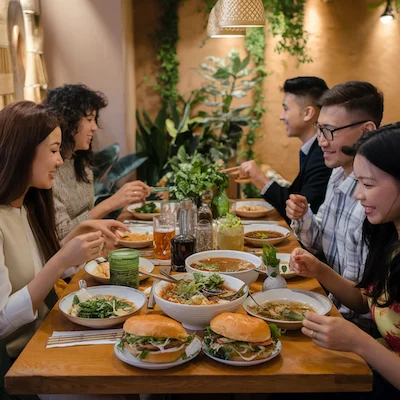 Group of people in cafe Bunn Mi SF